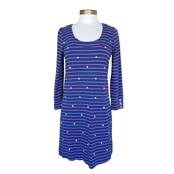 LILLY PULITZER Merrit Dress In True Blue Palm Stripe Small Blue Pink Beaded - Picture 2 of 11